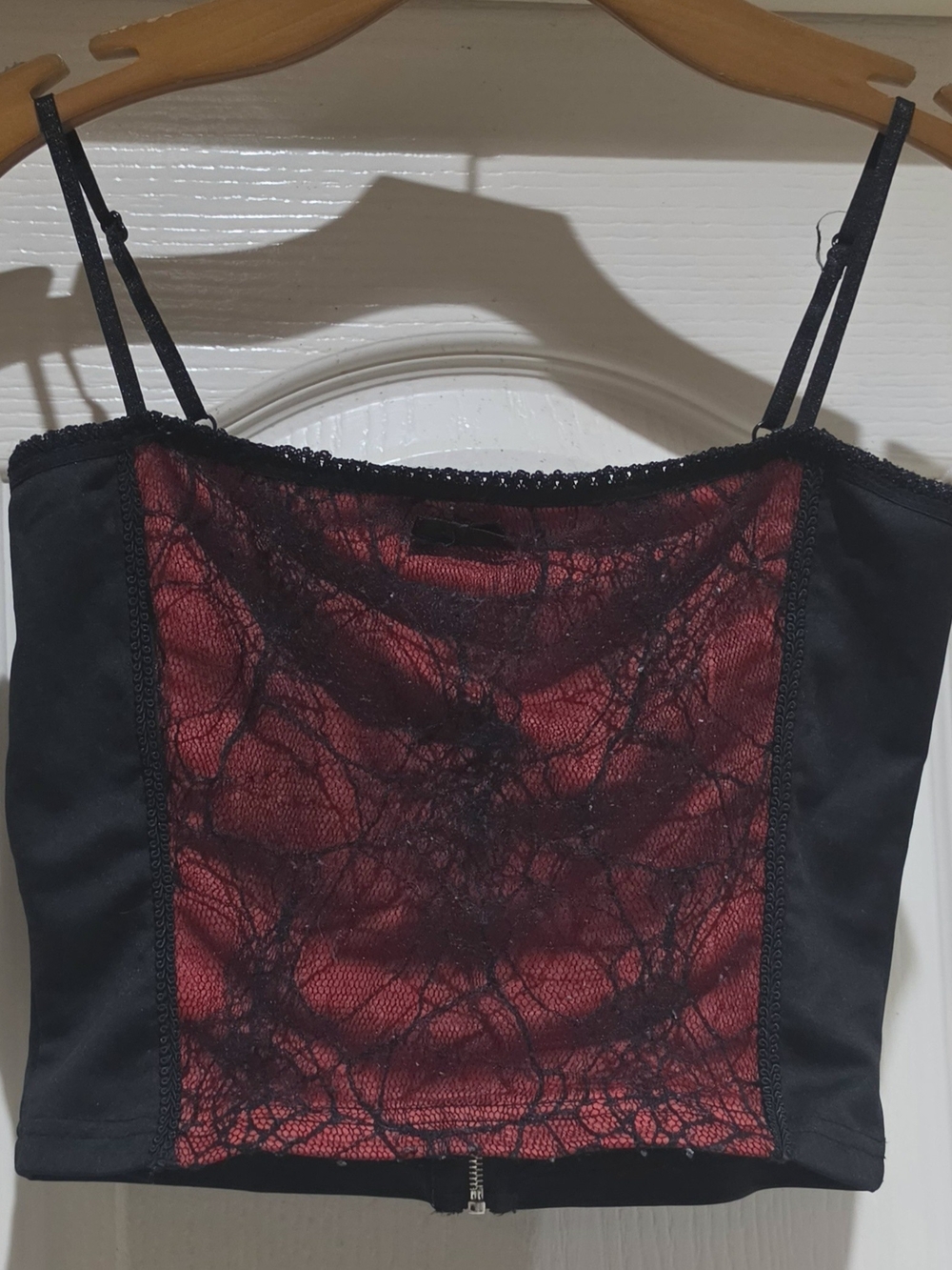 Black & Wine Lace Spiderweb-Overlay Cami Top